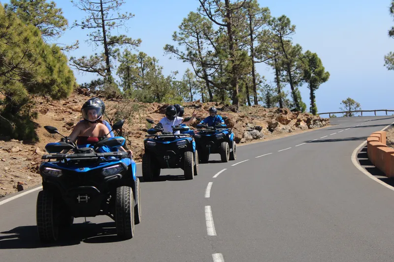 Quad bikes lined up ready for off-road volcanic adventure in Tenerife