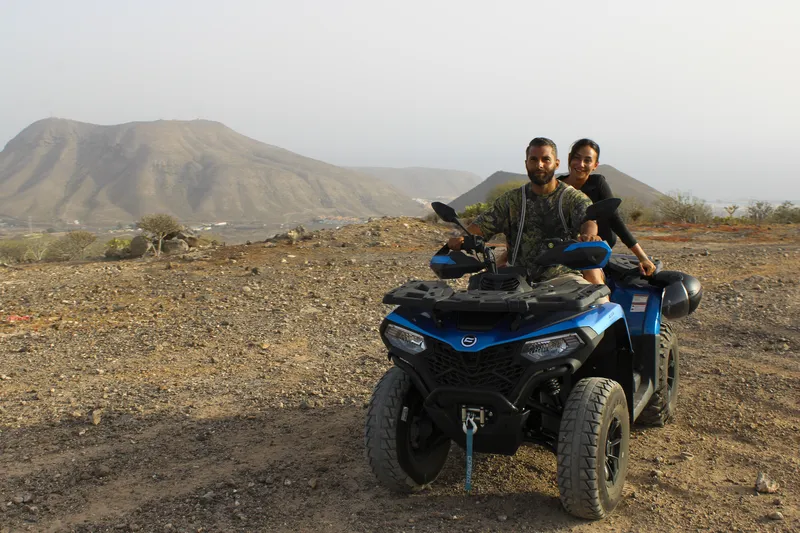 Teide quad expedition tour group photo with majestic mountain backdrop